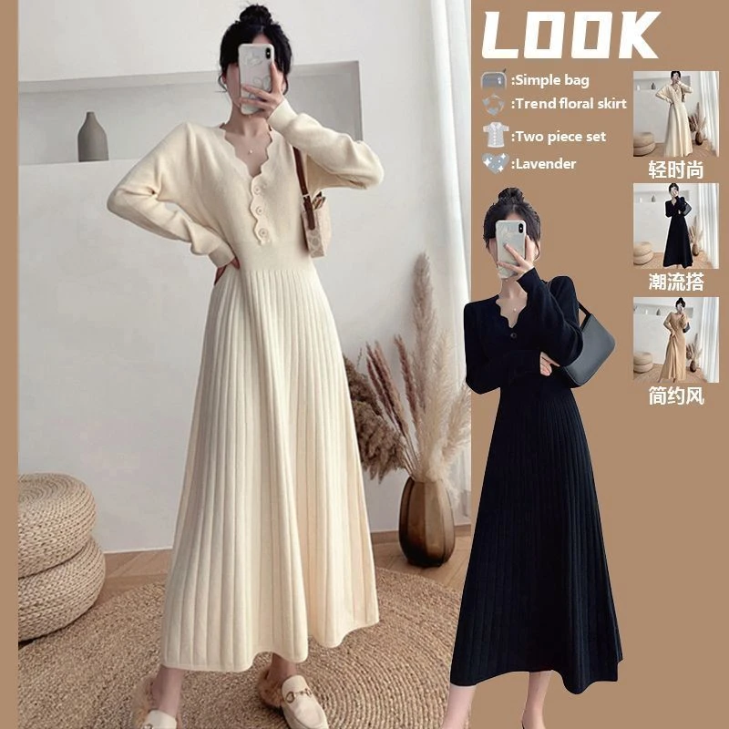 【主播推荐】秋冬女装长袖针织连衣裙女2023秋冬新款配大衣小女装
