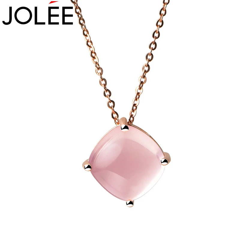 Jolee项链女S925银天然水晶芙蓉石吊坠时尚首饰品 送女生节日礼物