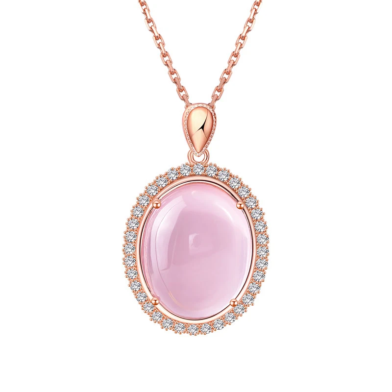 Jolee项链S925银粉水晶吊坠彩宝项坠时尚饰品送女士礼物一物一证