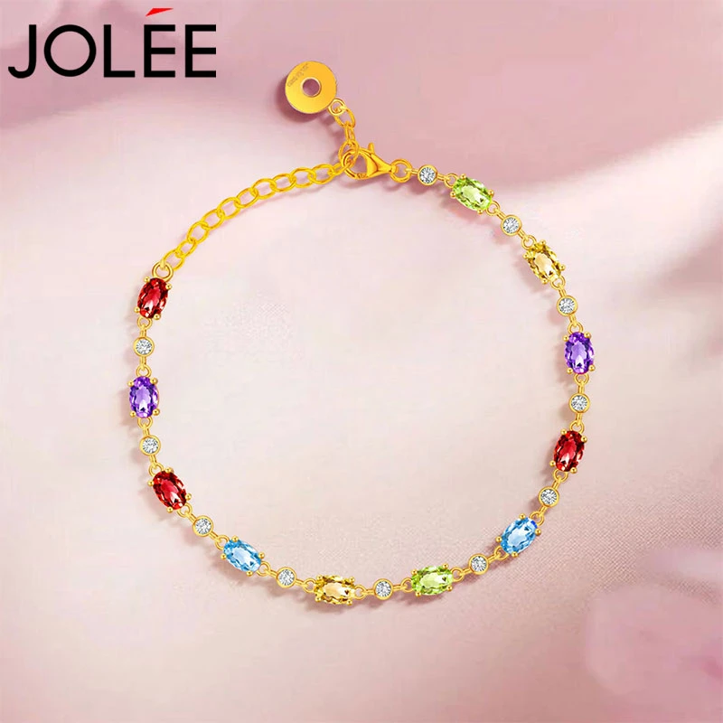 Jolee手链S925银天然水晶彩宝时尚简约首饰品送女生礼物一物一证