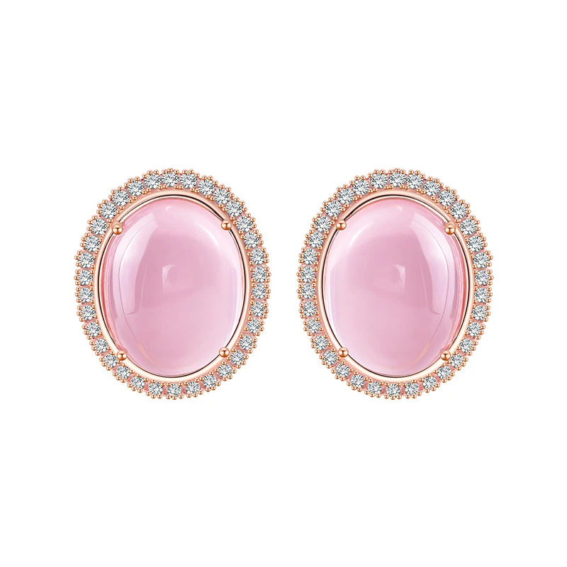 Jolee耳钉S925银天然粉水晶轻奢饰品彩色宝石送女士礼物一物一证