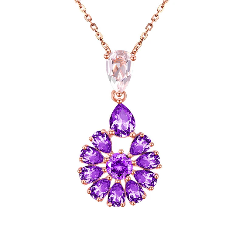 Jolee项链女S925银天然紫水晶吊坠彩宝项坠时尚锁骨链 送女士礼物