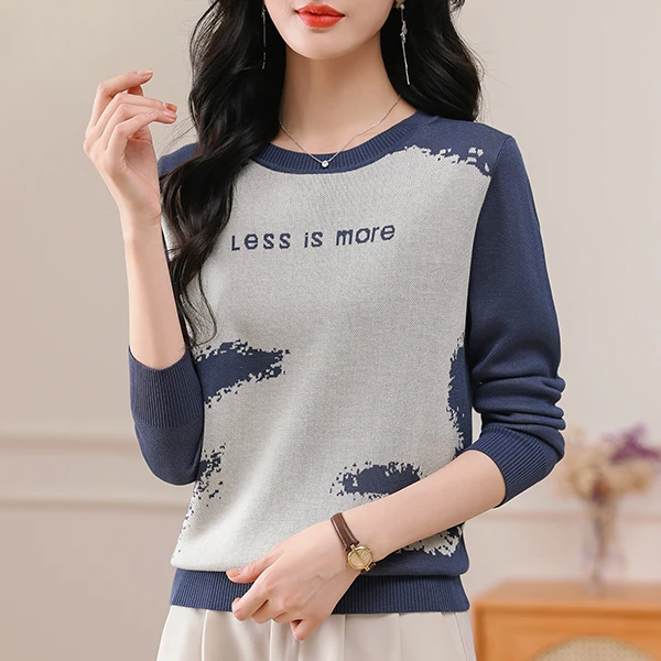 秋季天丝长袖针织衫显瘦遮肉上衣洋气时尚女装小衫中年装打底毛衫