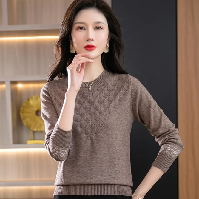 秋季新款气质毛衫显瘦百搭纯色宽松毛衣时尚圆领针织衫宽松高档装