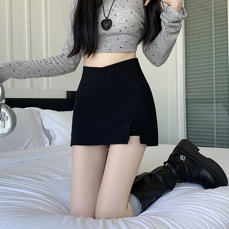 秋季美式辣妹露腰V型包臀裙2025西装短裙女开叉半身裙防走光裙子