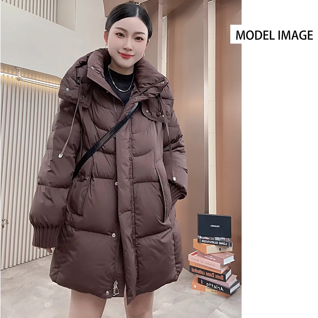 新国标90白鸭绒连帽保暖中长款羽绒服女流行休闲白鸭绒外套冬03