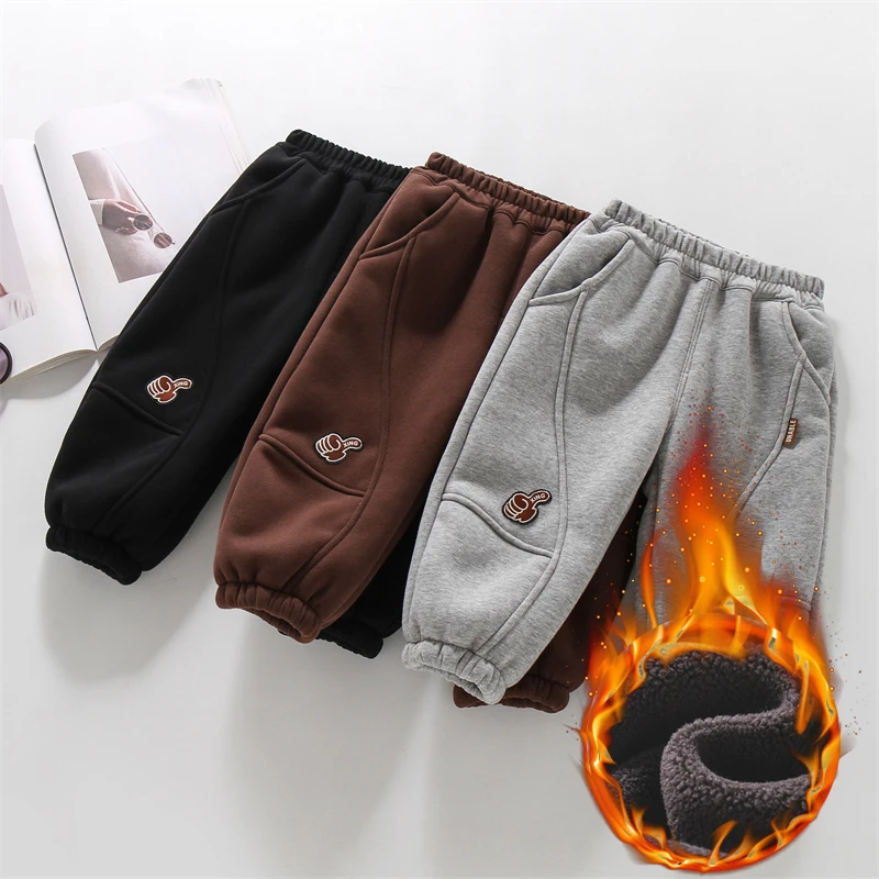 儿童加绒长裤一体绒秋冬季新款宽松休闲中小童男童裤子加绒卫裤