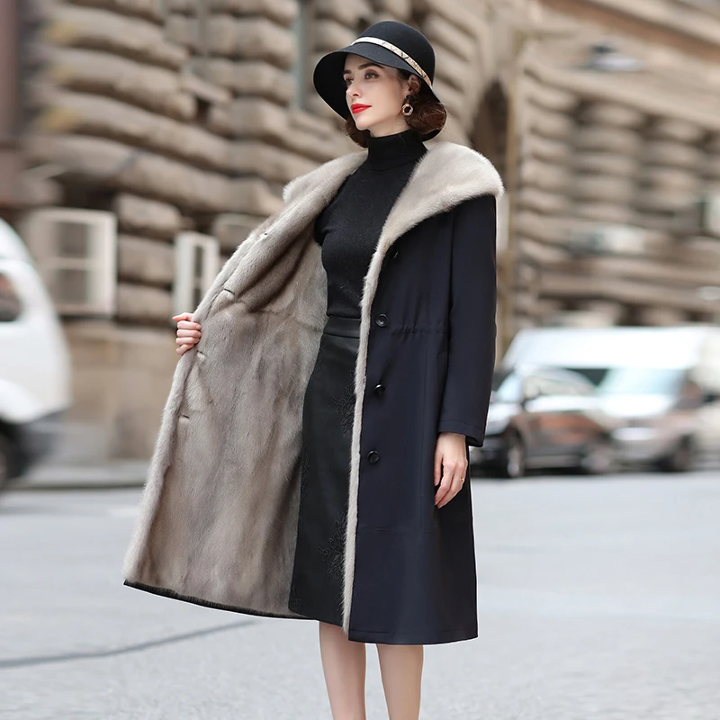 2024新款整貂派克服女105公分长款冬季加厚保暖水貂尼克服连帽