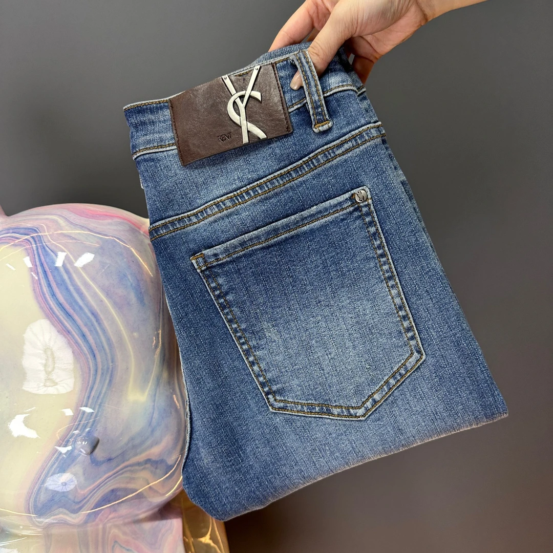 【KLN】S175#夏款新款天空蓝高端轻奢男士弹力修身小直筒男牛仔裤子