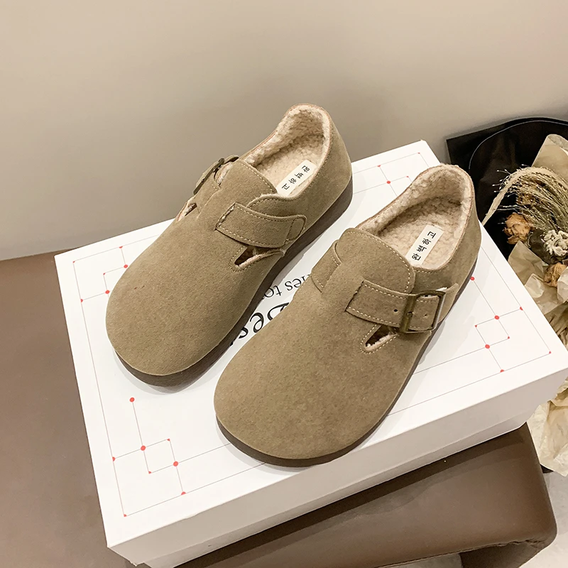 初冬厚底博肯舒适百搭轻便女鞋韩版加绒豆豆鞋乐福鞋时尚返潮复古
