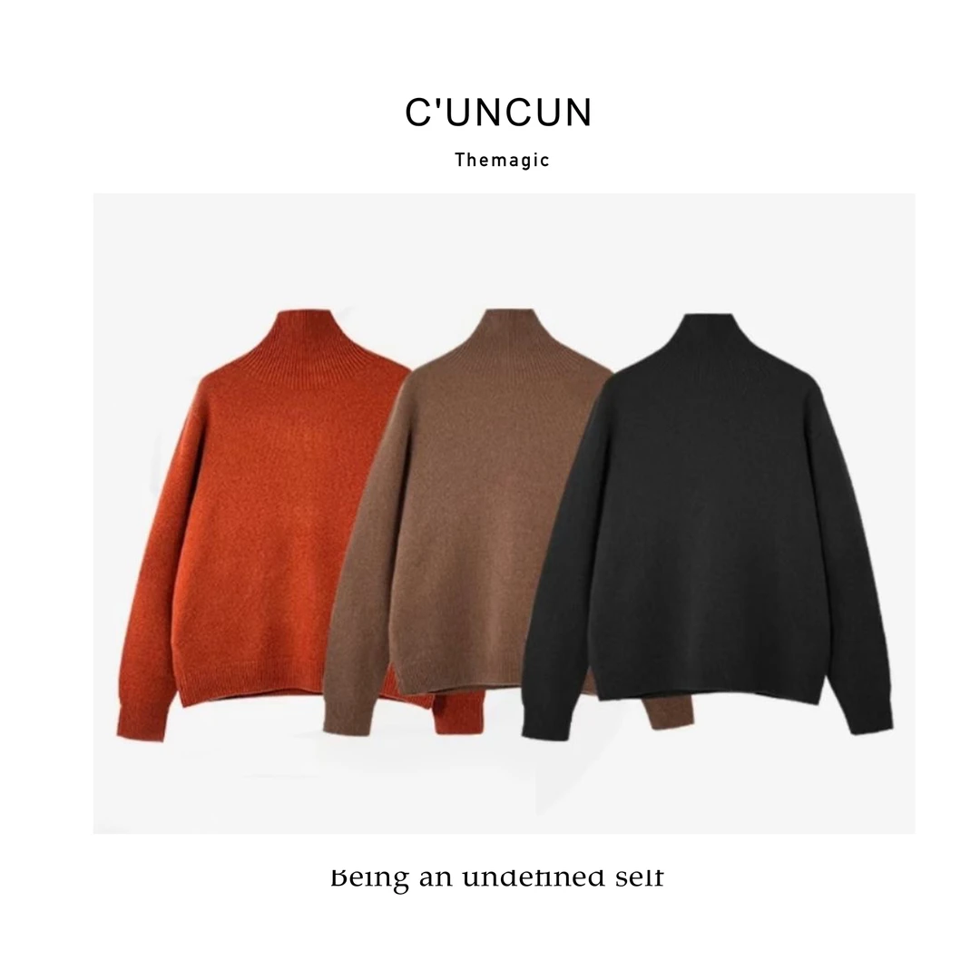 【村村CUNCUN】 100绵羊毛极简百搭慵懒风设计感高领毛衣