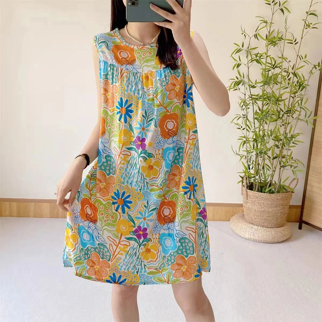 2024新款嘉和童装百搭潮流时尚简约绵绸睡裙印花