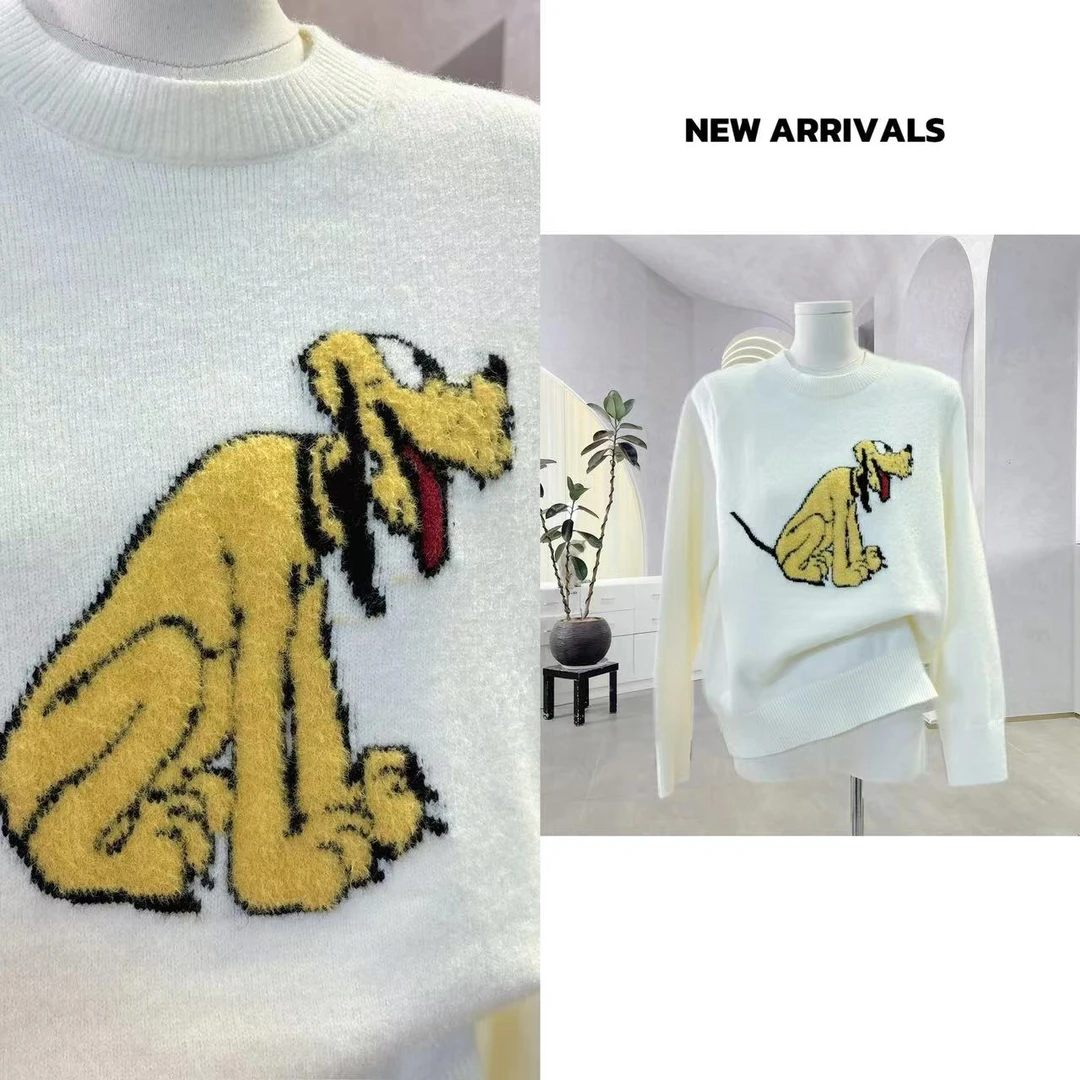 【24新款】秋款美式复古黄色提花小狗毛衣针织衫 G1002