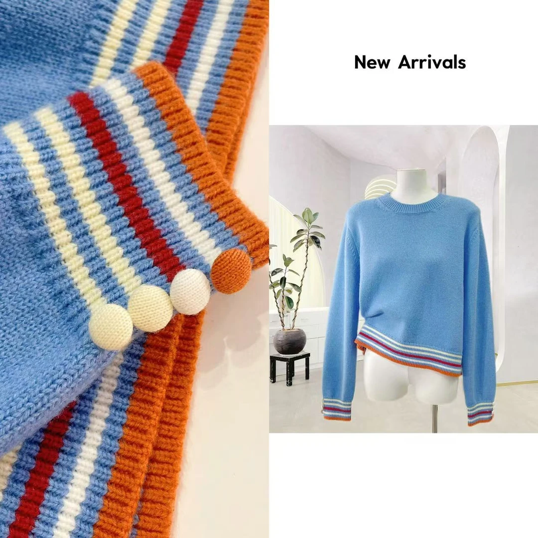 【24新款】秋冬保暖时尚撞色条纹百搭圆领针织衫 G1192