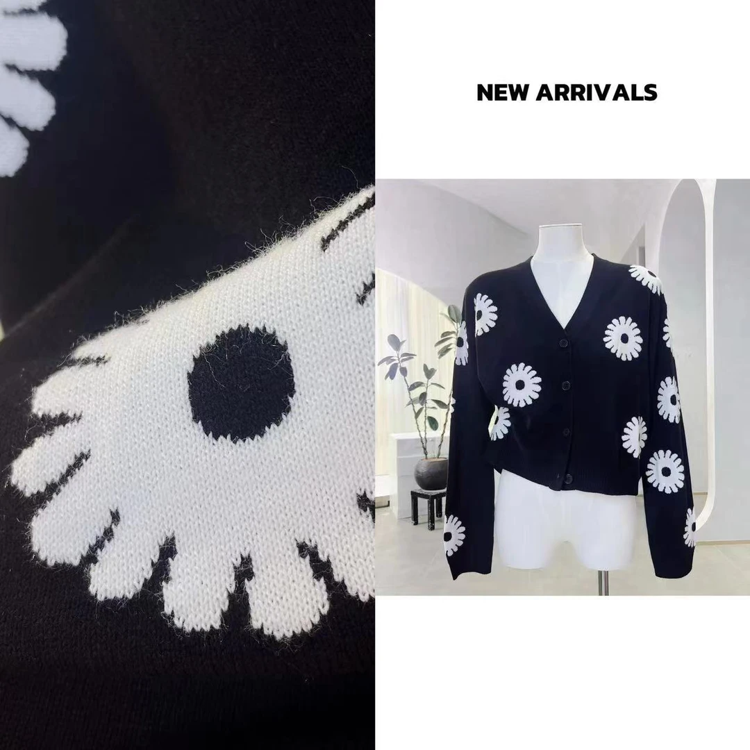 【24新款】复古美式小众别致小雏菊针织开衫   G903