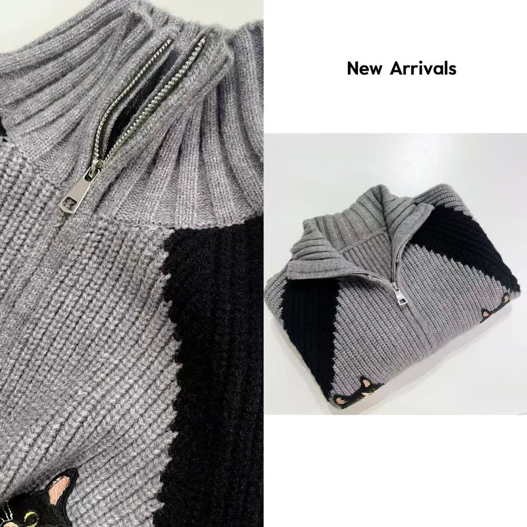 【24新款】慵懒风卡通猫咪毛衣针织  G1200