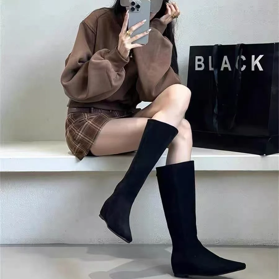 【618活动 】【24新款】尖头绒面不过膝长筒靴   A1078