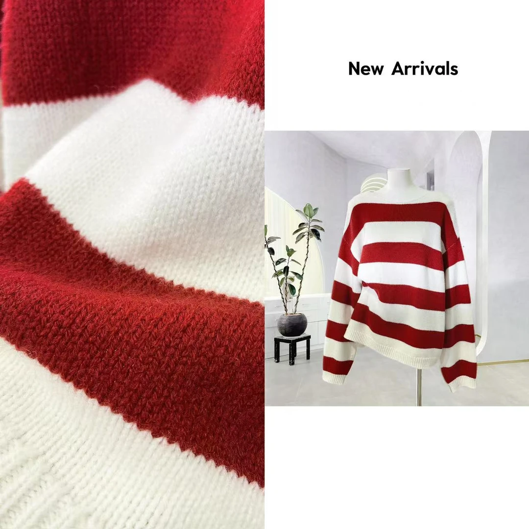 【24新款】秋季慵懒风红白条纹针织毛衣  G1187