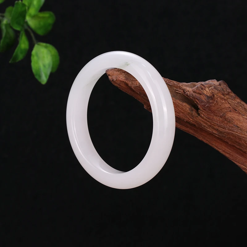 【小魏总珠宝】高冰金丝玉百搭女士圆条白手镯（13*8mm）