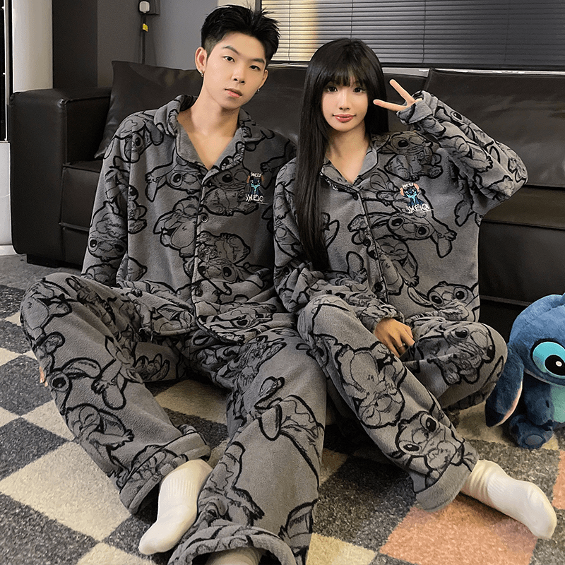 冬季珊瑚绒情侣睡衣女加绒加厚男士套装春秋长袖保暖法兰绒家居服
