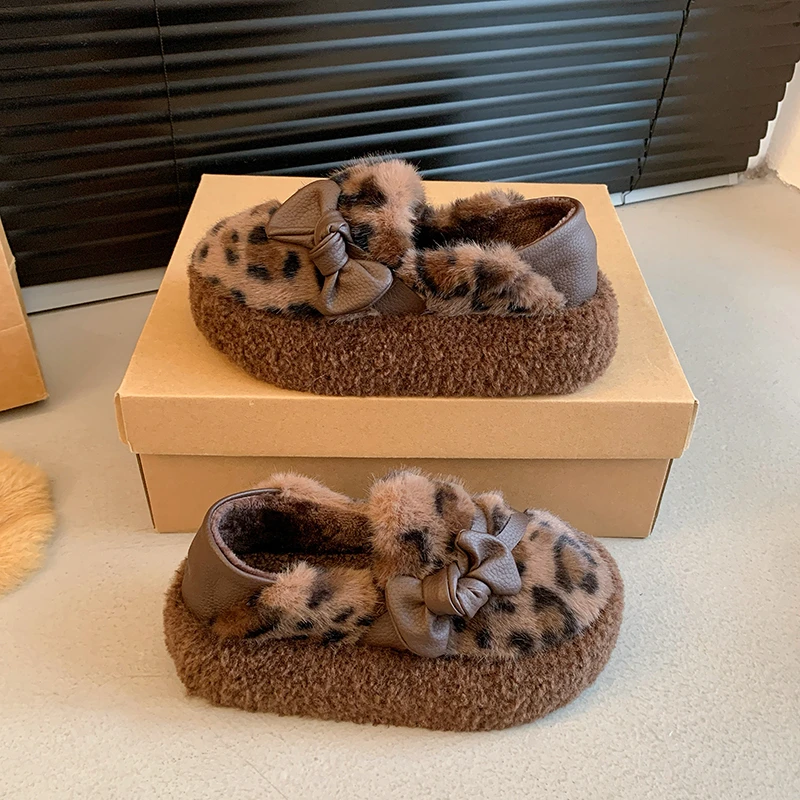 可爱蝴蝶结厚底毛毛鞋女2025秋冬新款软底加绒保暖豆豆鞋韩版瓢鞋