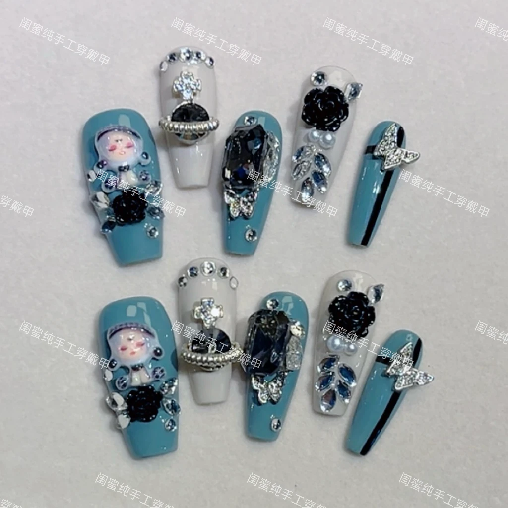 穿戴甲纯手工制作（绿泡泡）美甲定制款