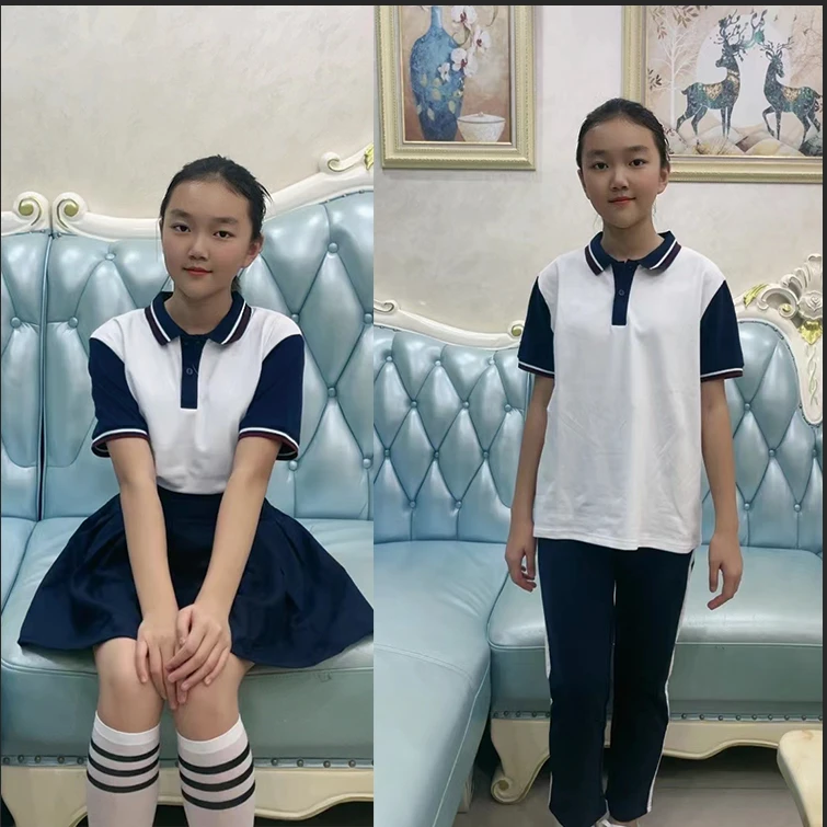 夏季校服套装中学生高中生白色班服初中生短袖T恤学院风职校服装