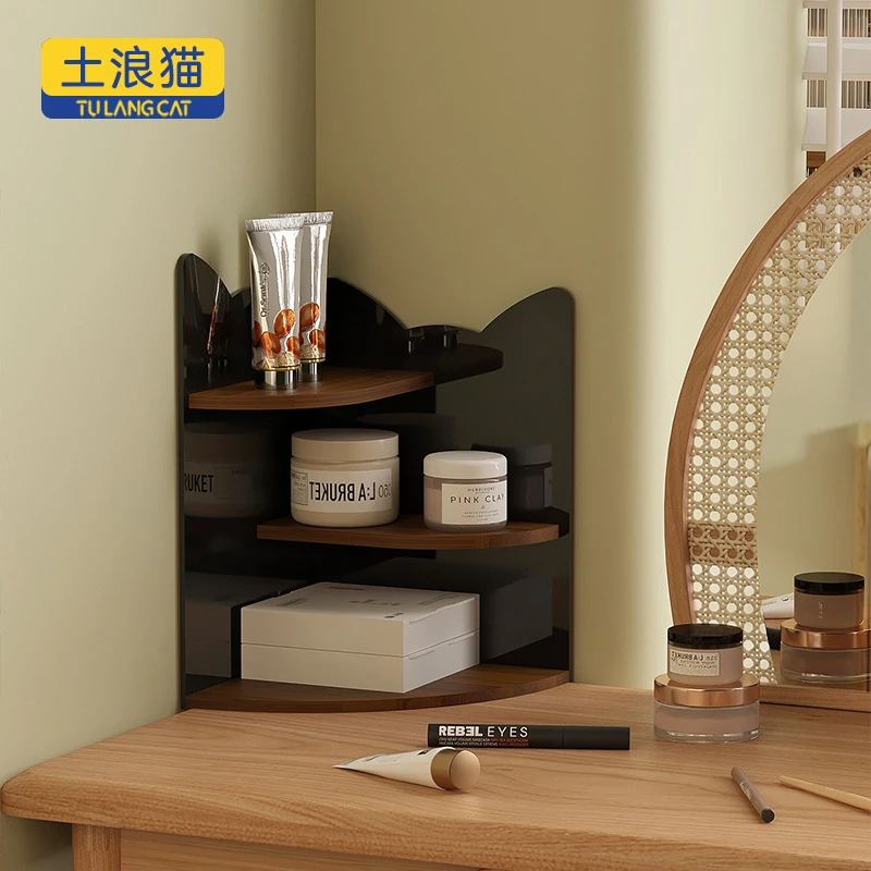 梳妆台面霜转角隔板置物架多层收纳架桌面仿猫造型靠墙家用陈列架
