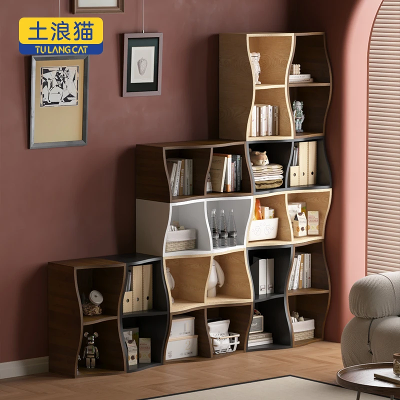 靠墙角落格子柜落地自由组合书柜家用杂物收纳置物柜双格学生书架