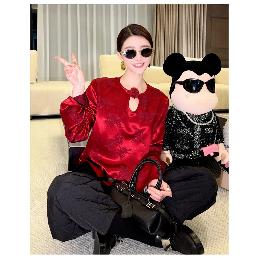 53-宝儿家含幂BK55924412XQ早春新款穿搭新中式冠乐绉提花衬衫