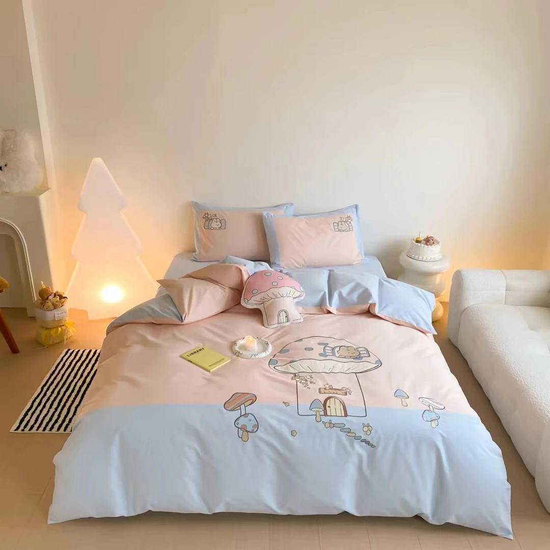 小玲子 蘑菇兔 100支全棉磨毛 亲子 女孩 可爱 小清新 套件