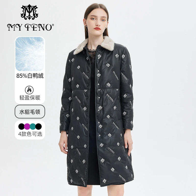 【马天奴】冬季新款水貂毛领刺绣羽绒服保暖加厚外套VTA710LYH1