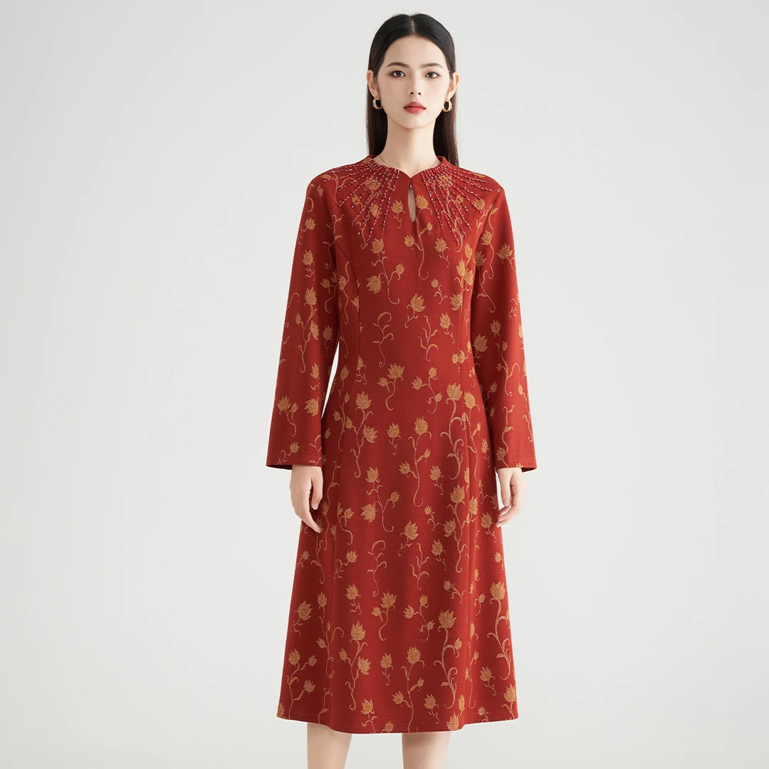 MY TENO/马天奴气质连衣裙复古中式印花提花秋季民族风VRAA43DRX0