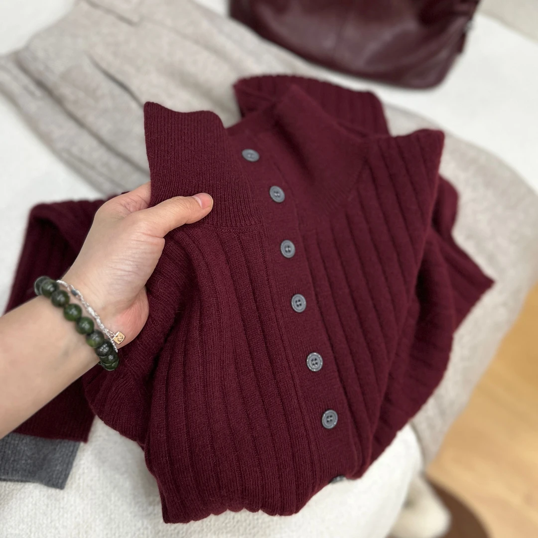 【山有木兮】情缘 秋冬撞色长袖针织衫女 软糯套头假两件羊毛上衣