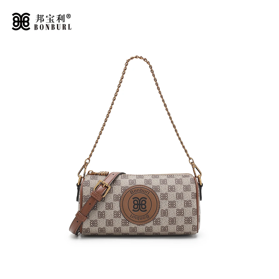 Bonburl/邦宝利女士新款圆筒包时尚轻奢单肩包小众百搭斜挎包6909