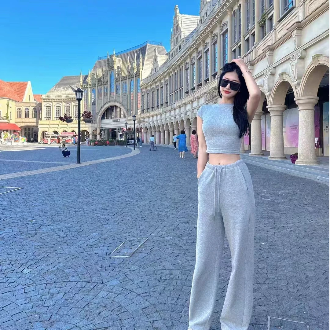 FUFU 泡泡棉 美式女款休闲卫裤日系复古直筒阔腿裤百搭显瘦长裤