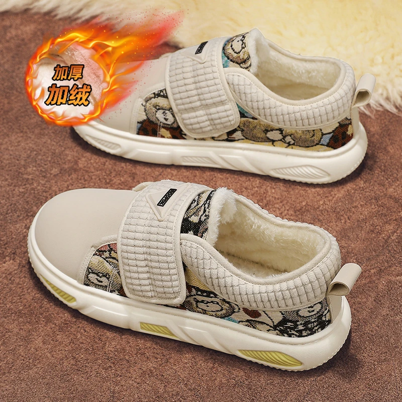 回力瑞低帮雪地靴男冬季运动休闲灯芯绒保暖鞋魔术贴加绒加厚棉鞋