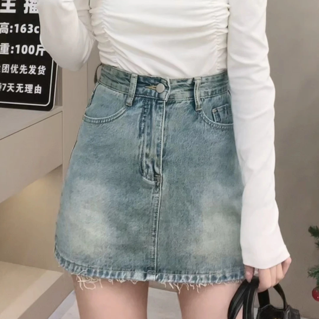 敏敏推荐【复古格调】显瘦高腰牛仔半身裙003306百搭套装春夏裙子