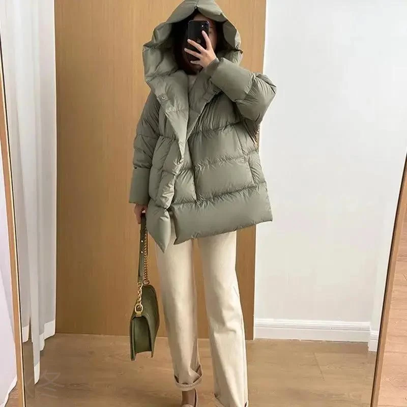 秋冬服女2023年新款冬装加厚白鸭绒柔软宽松连帽保暖面包服潮