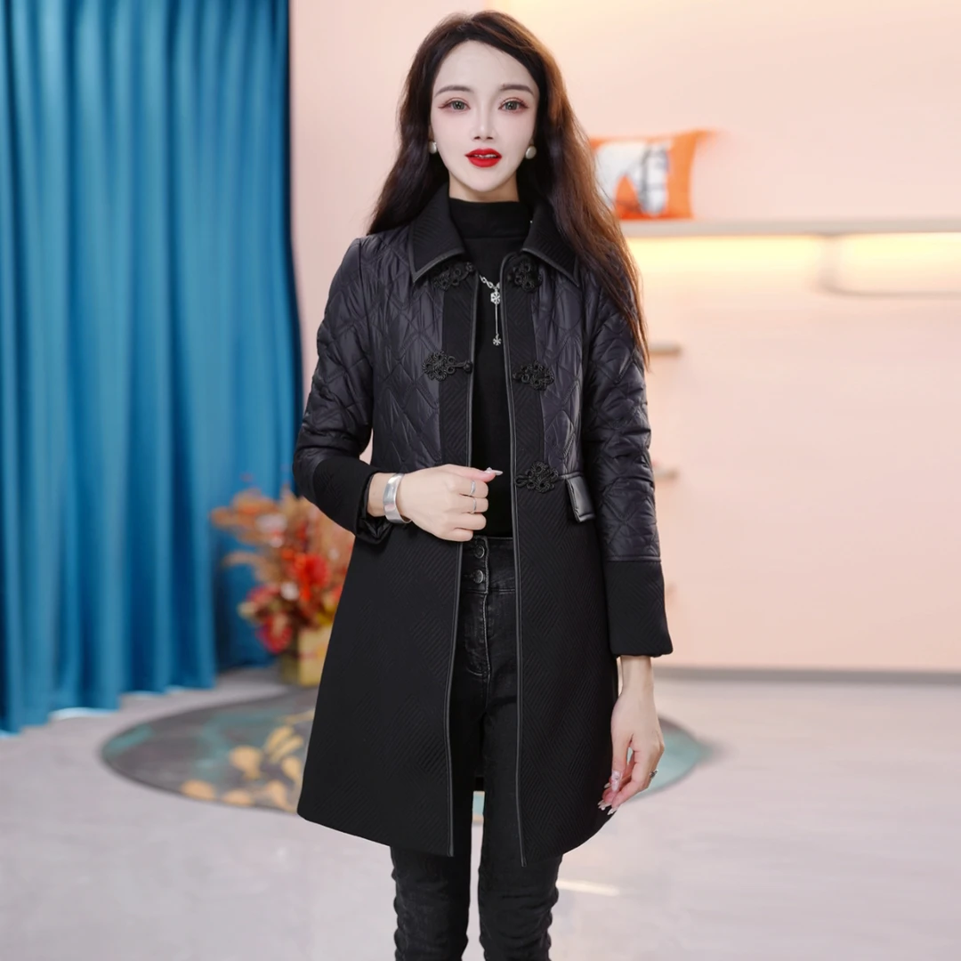 【SJYE5065】冬季新款时尚显瘦气质百搭保暖黑色中长款休闲棉服棉衣