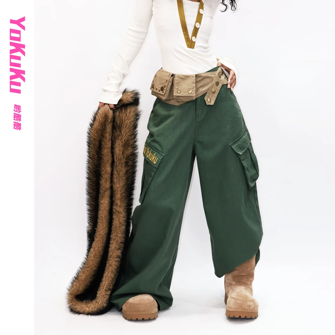 哟酷酷（在山野）美式复古解构斜口袋百搭休闲宽松阔腿拖地工装裤72
