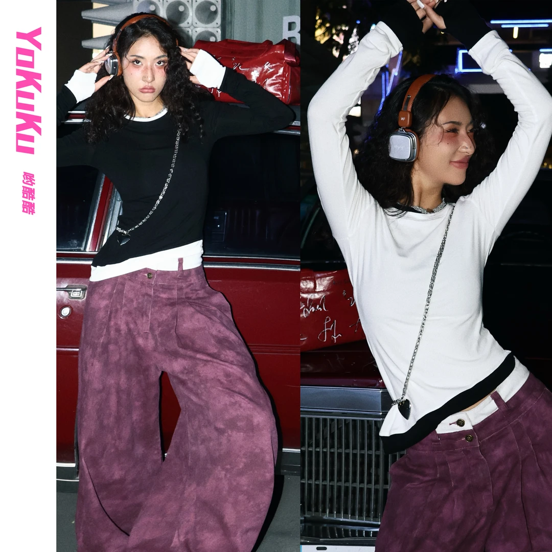 哟酷酷（人形电脑）美式高级简约拼色百搭减龄修身显瘦套头针织衫