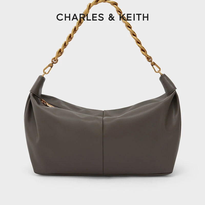 CHARLES&KEITH女士时尚褶皱粗链条柔软云朵包单肩包 CK2-40781707