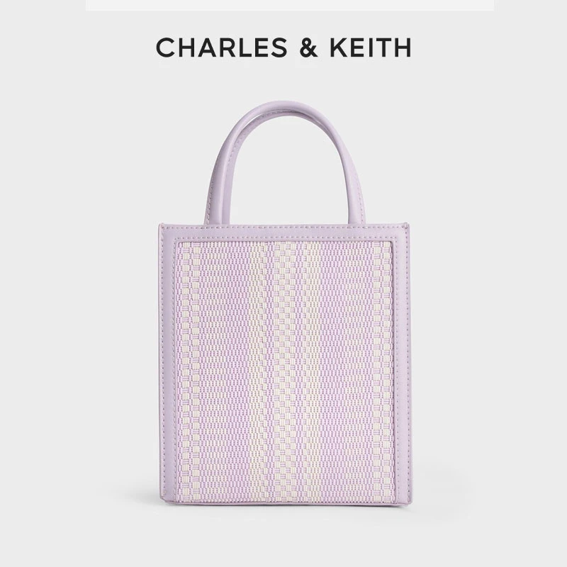 CHARLES & KEITH时尚拼色提花单肩手提包琴谱托特包女30781803-2