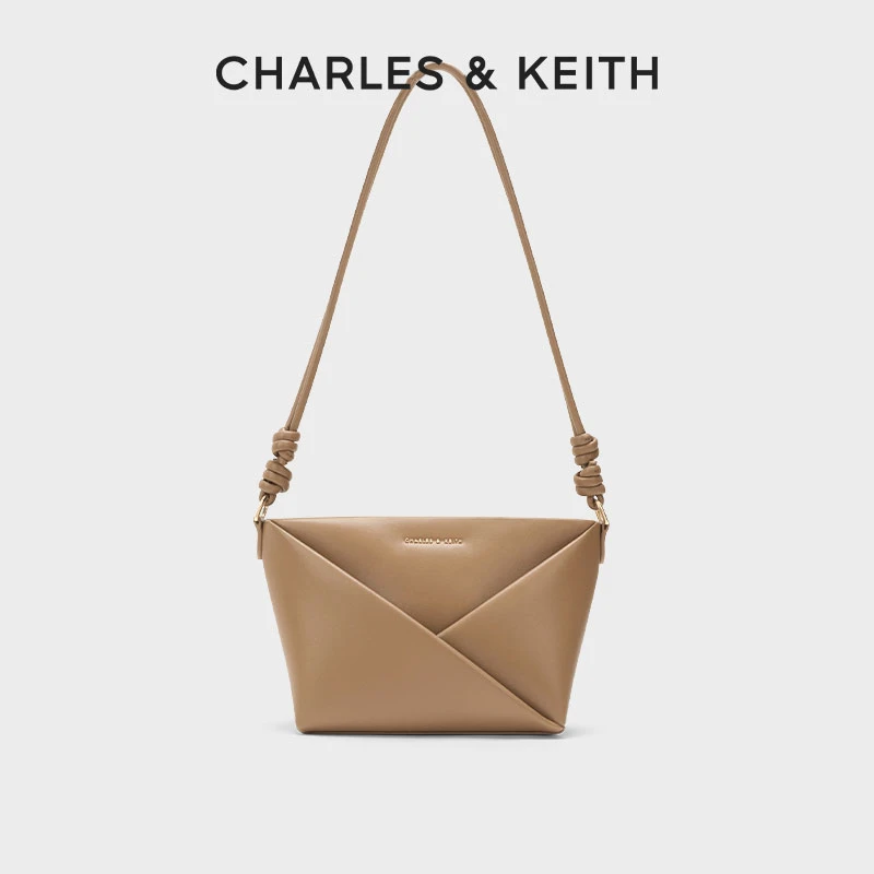 CHARLES&KEITH【童年纸飞机】几何拉链式单肩绳结斜挎包80782276