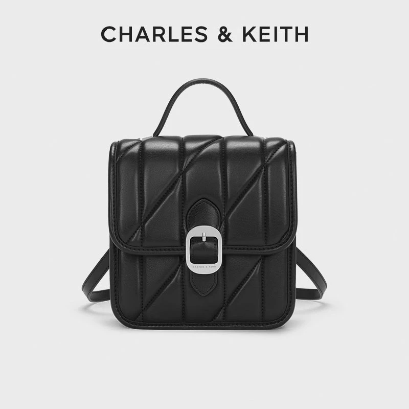 CHARLES & KEITH复古菱格百搭单肩小众斜挎双肩包女士包60782275