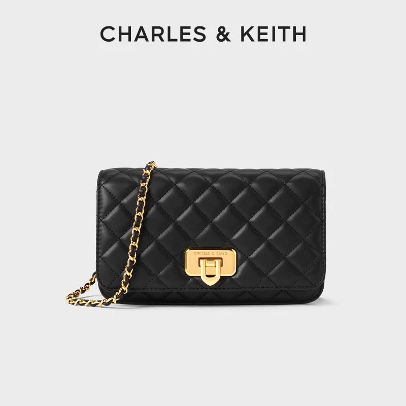 CHARLES&KEITH小香菱格金球扣链条斜挎方包女70160131