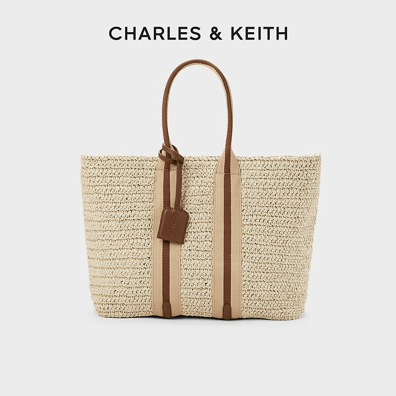 CHARLES & KEITH夏季大容量沙滩编织包单肩托特包CK2-30782131