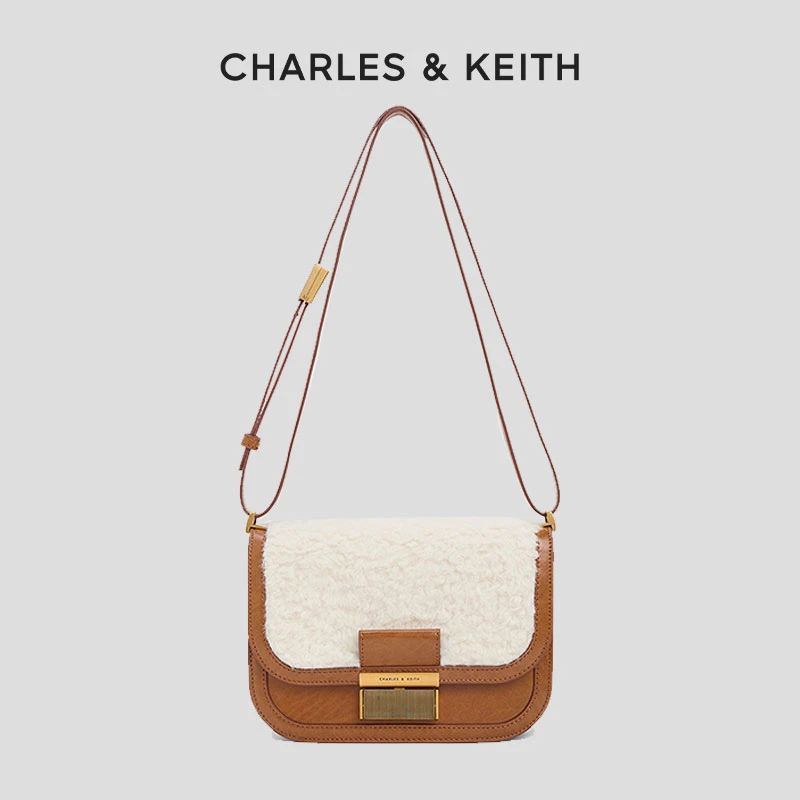 CHARLES & KEITH女士时尚百搭斜挎单肩包豆腐包女80781400-1