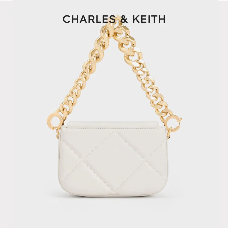 CHARLES & KEITH薄荷曼波绿菱格链条单肩小方包女50271308-A